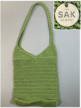 The Sak Crochet Shoulder Bag, Medium Woven Purse, Lime Green